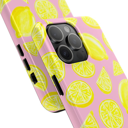 Bright Yellow Lemons Watercolor Illustrated Tossed Pattern Light Pink Tough Phone Case | Various Models