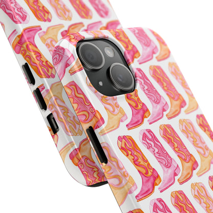 Rows of Hot Pink & Orange Cowboy Boots Tough Phone Cases | Various Models Available
