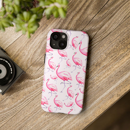 Pink Flamingos Watercolor Illustrated Tossed Pattern Blush Phone Case | Various Models