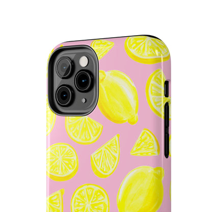 Bright Yellow Lemons Watercolor Illustrated Tossed Pattern Light Pink Tough Phone Case | Various Models
