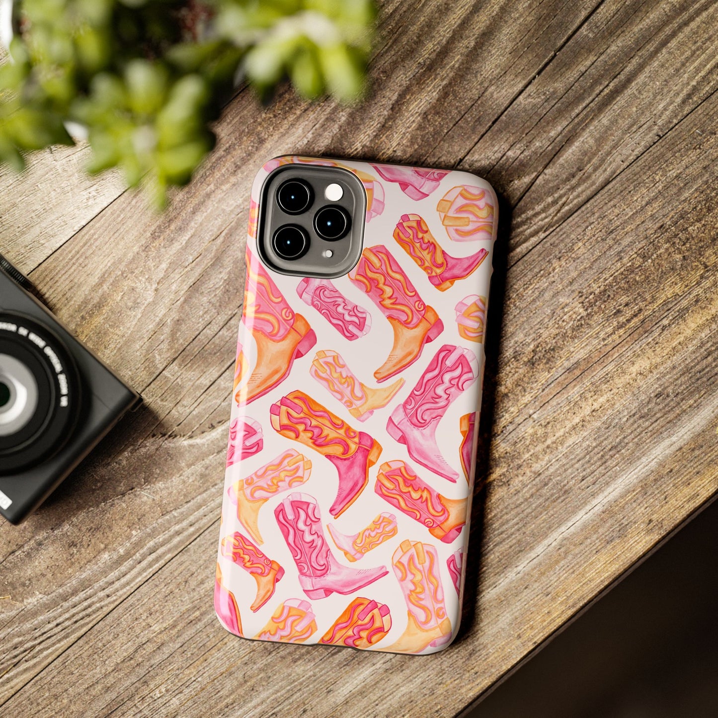 Tossed Hot Pink & Orange Watercolor Cowboy Boots Tough Light Pink Phone Case | Various Models Available
