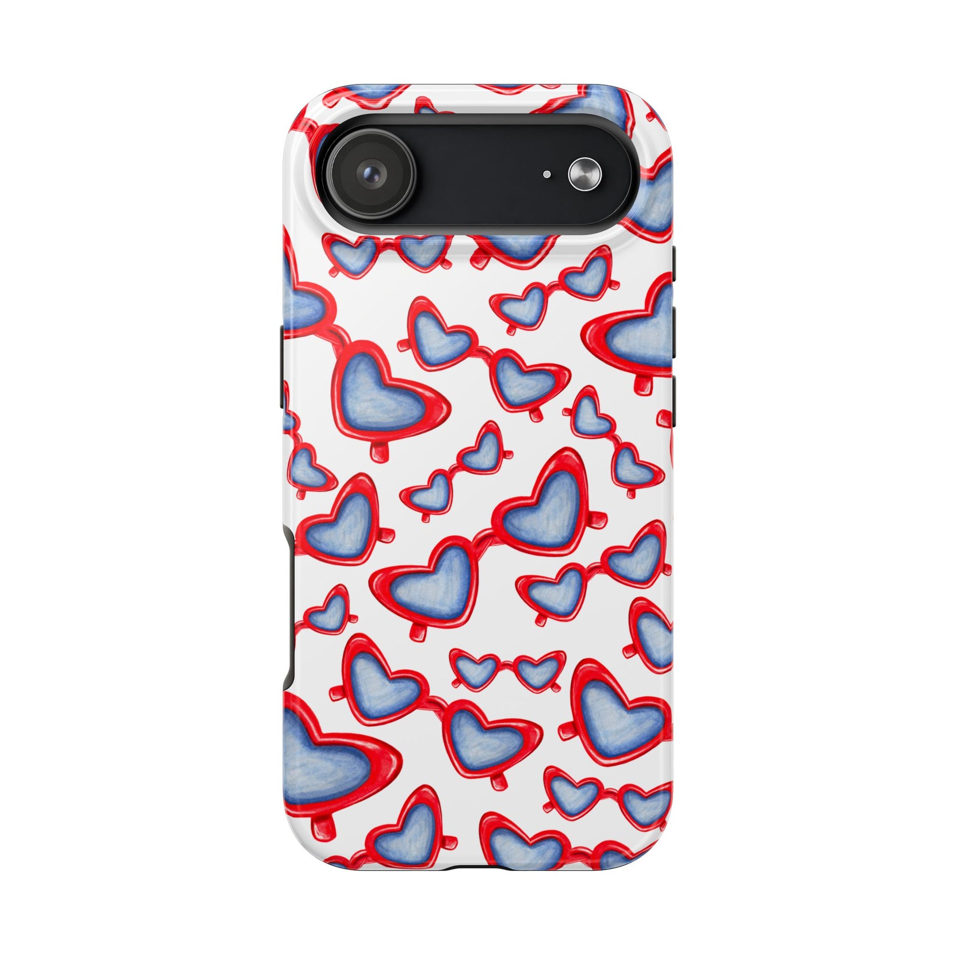 Red, White, & Blue Heart Shaped Watercolor Sunglasses Tossed Pattern Tough Phone Cases iPhone 17 Air