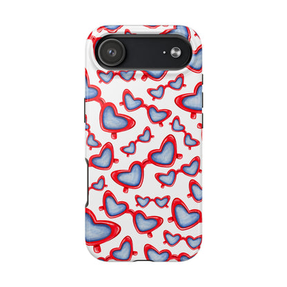 Red, White, & Blue Heart Shaped Watercolor Sunglasses Tossed Pattern Tough Phone Cases iPhone 17 Air