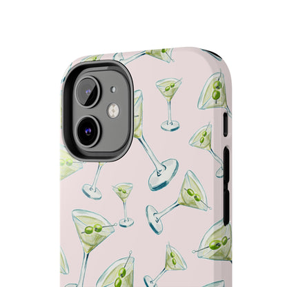 Watercolor Blue and Green Martinis Tossed Illustrated Pattern Blush Pink Tough Phone Case | Various Models
