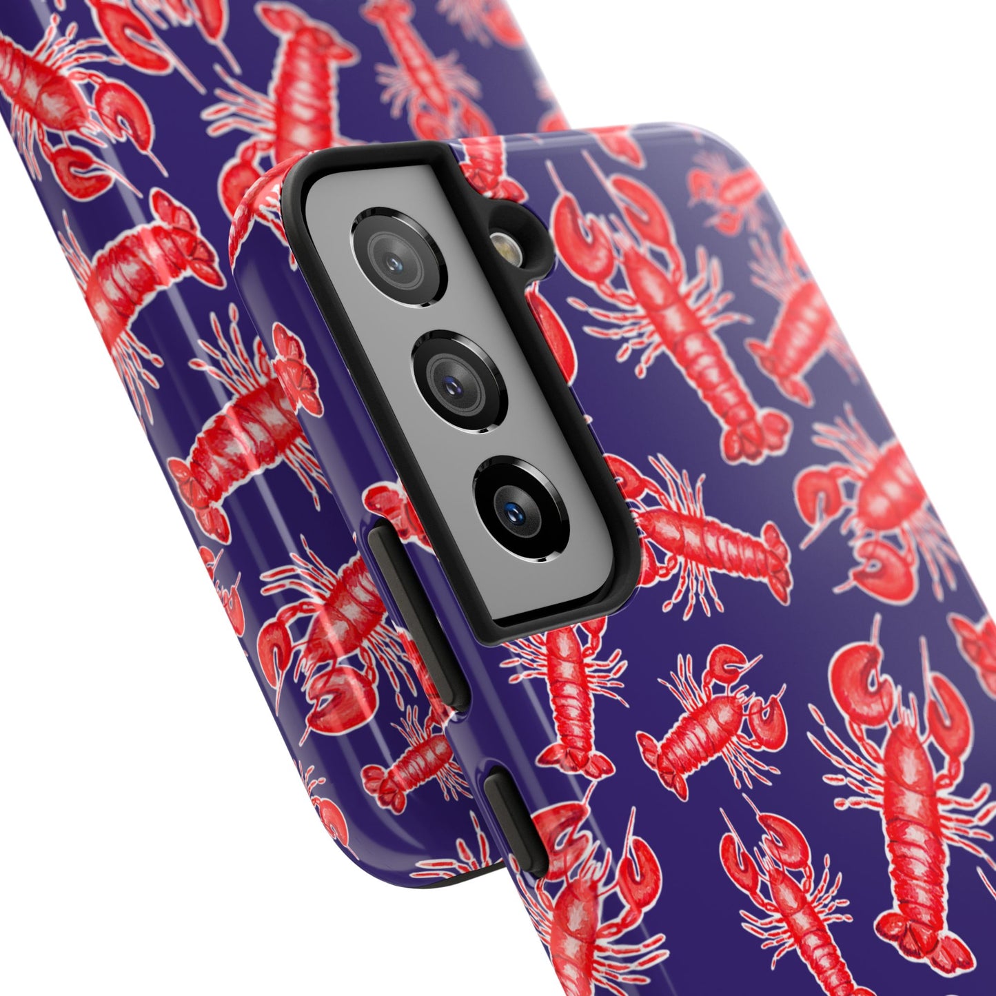 Red Lobster Watercolor Illustrated Tossed Pattern Navy Coastal Nautical Tough Phone Case | Various Models