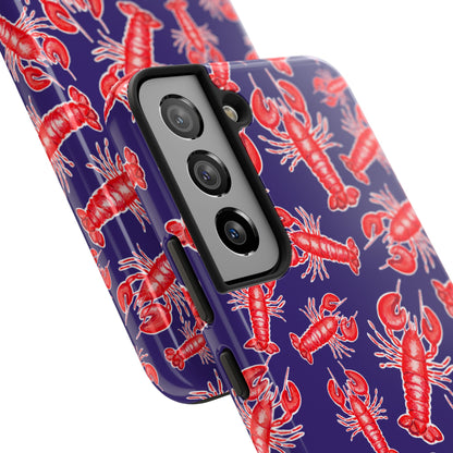 Red Lobster Watercolor Illustrated Tossed Pattern Navy Coastal Nautical Tough Phone Case | Various Models