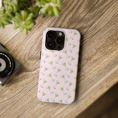 Light Pink Mini Martini Watercolor Illustrated Tossed Pattern Tough Phone Case | Various Models Available