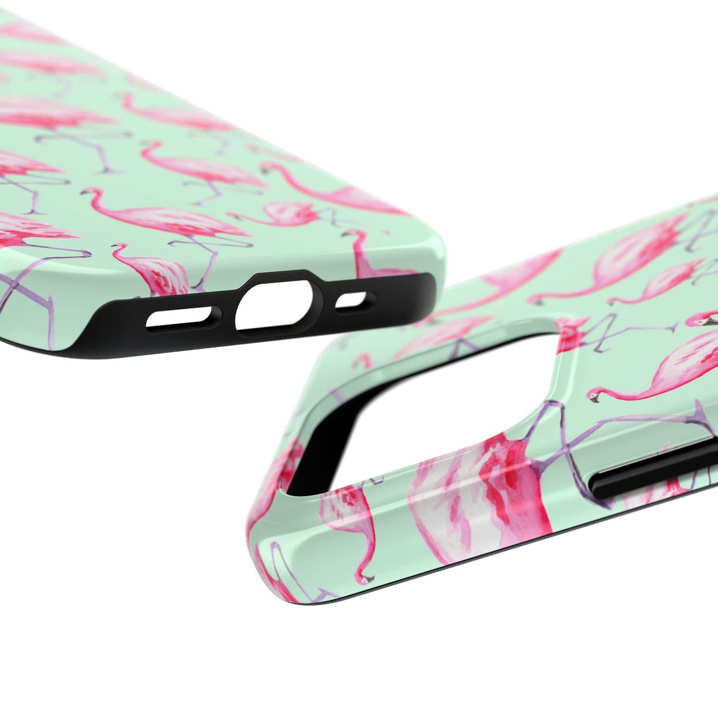 Pink Flamingos Watercolor Illustrated Tossed Pattern Green Phone Case | Various Models