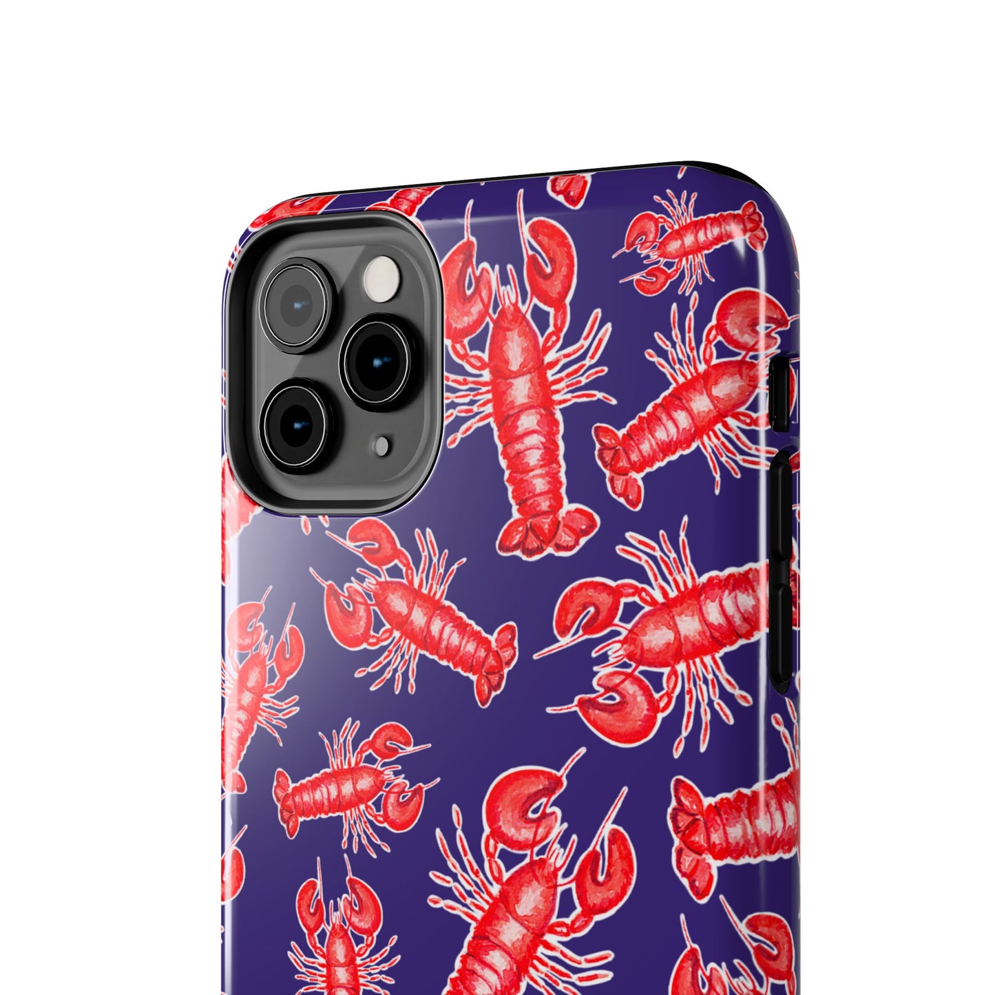 Red Lobster Watercolor Illustrated Tossed Pattern Navy Coastal Nautical Tough Phone Case | Various Models