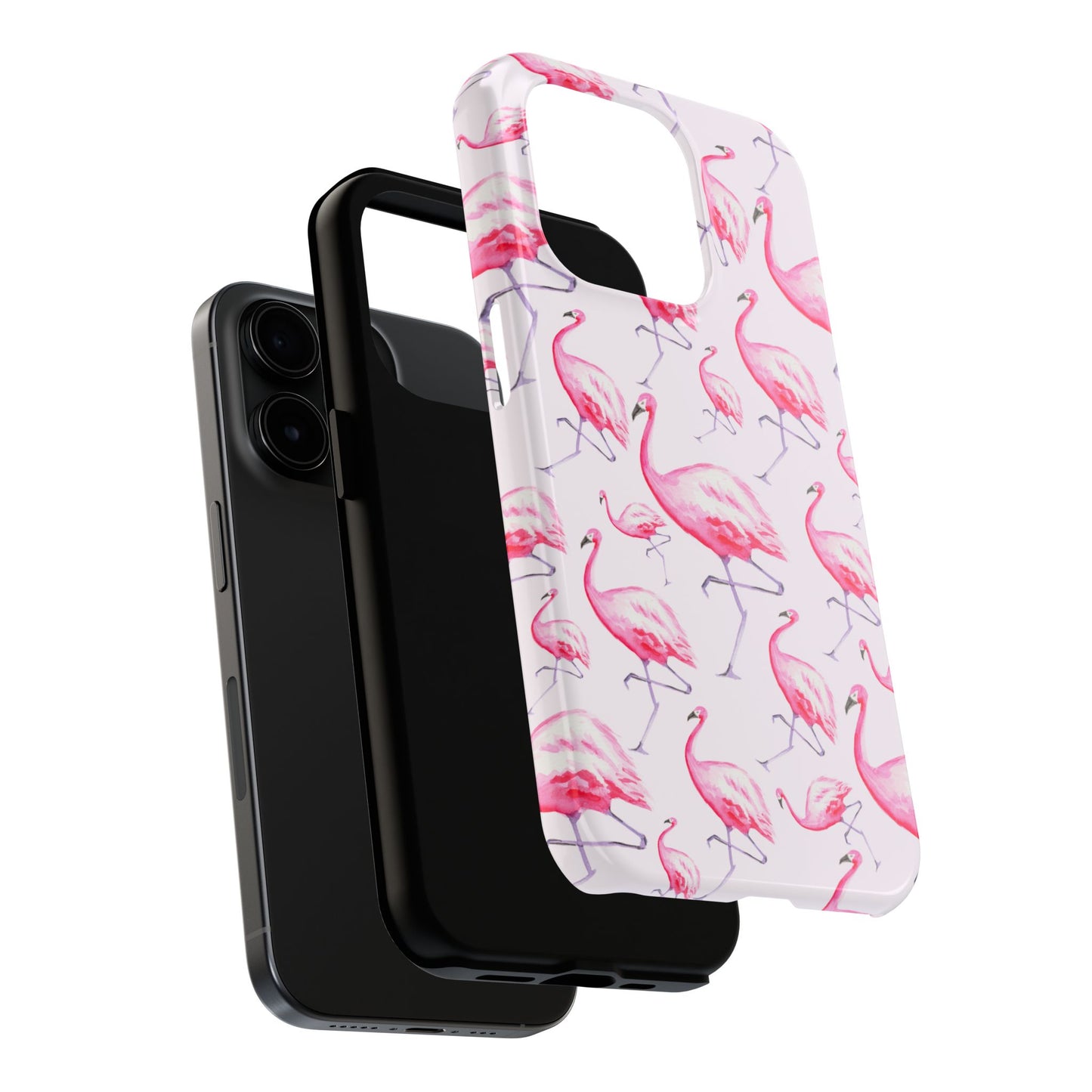 Pink Flamingos Watercolor Illustrated Tossed Pattern Blush Phone Case | Various Models