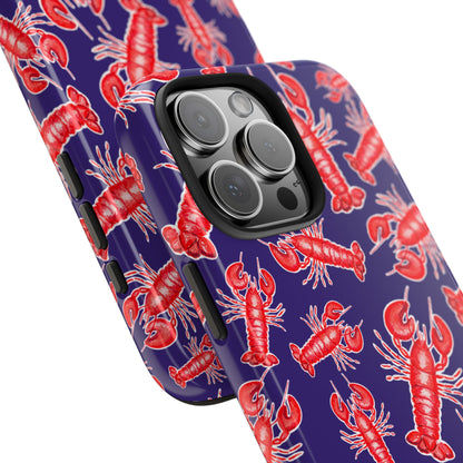 Red Lobster Watercolor Illustrated Tossed Pattern Navy Coastal Nautical Tough Phone Case | Various Models