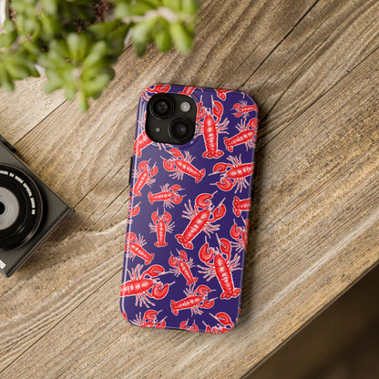 Red Lobster Watercolor Illustrated Tossed Pattern Navy Coastal Nautical Tough Phone Case | Various Models