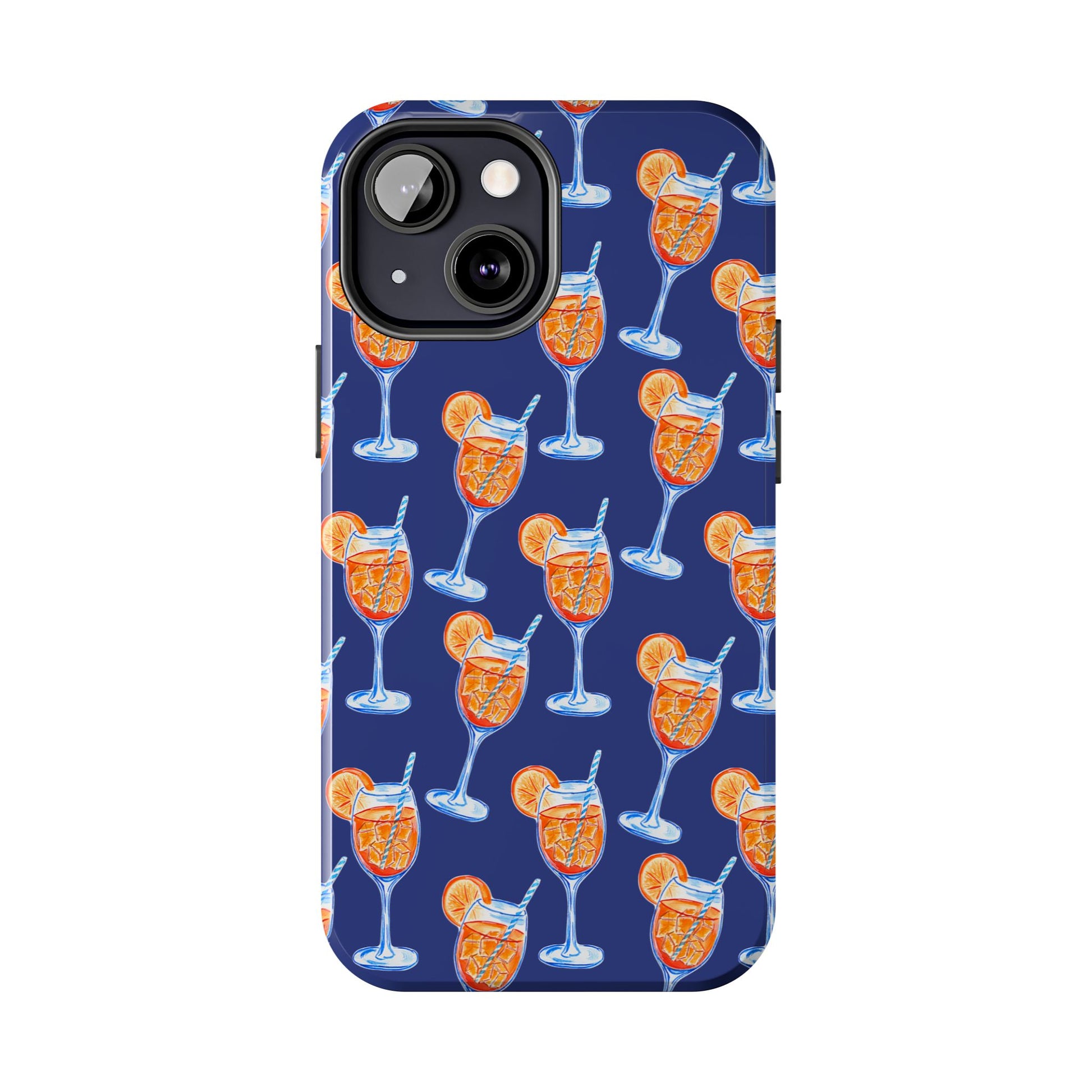 Orange & Blue Aperol Spritz Watercolor Pattern Navy Tough Case | Various Models
