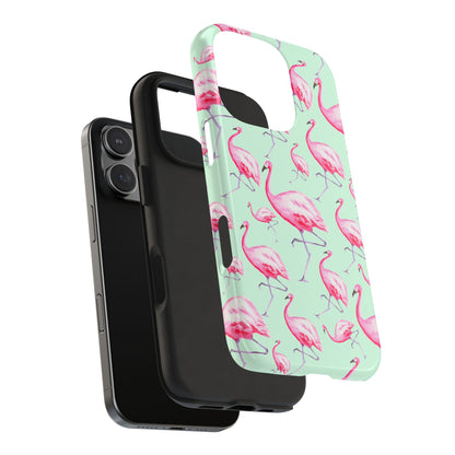 Pink Flamingos Watercolor Illustrated Tossed Pattern Green Phone Case | Various Models