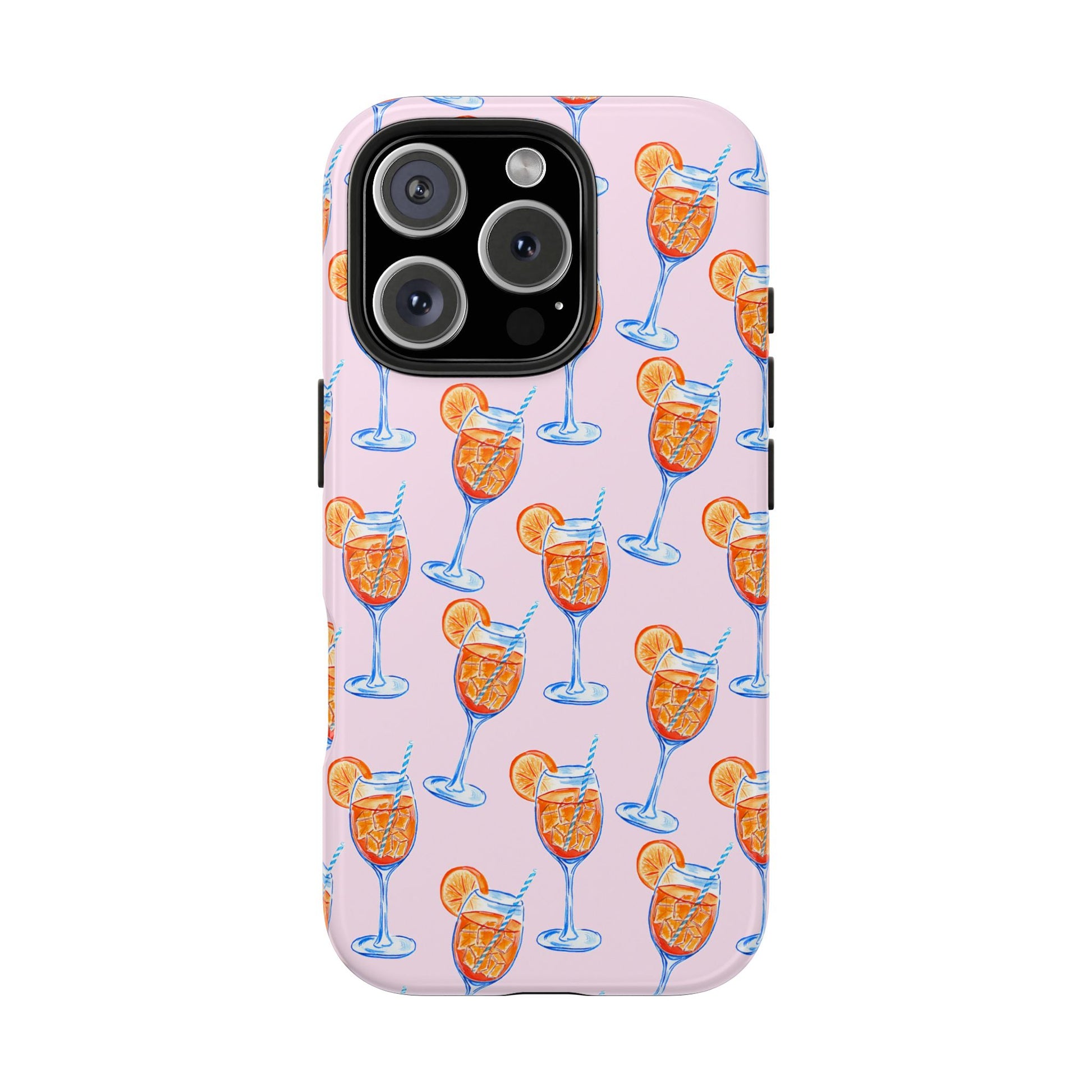 Orange & Blue Aperol Spritz Watercolor Patterned Blush Pink Tough Phone Case | Various Models iPhone 16 Pro
