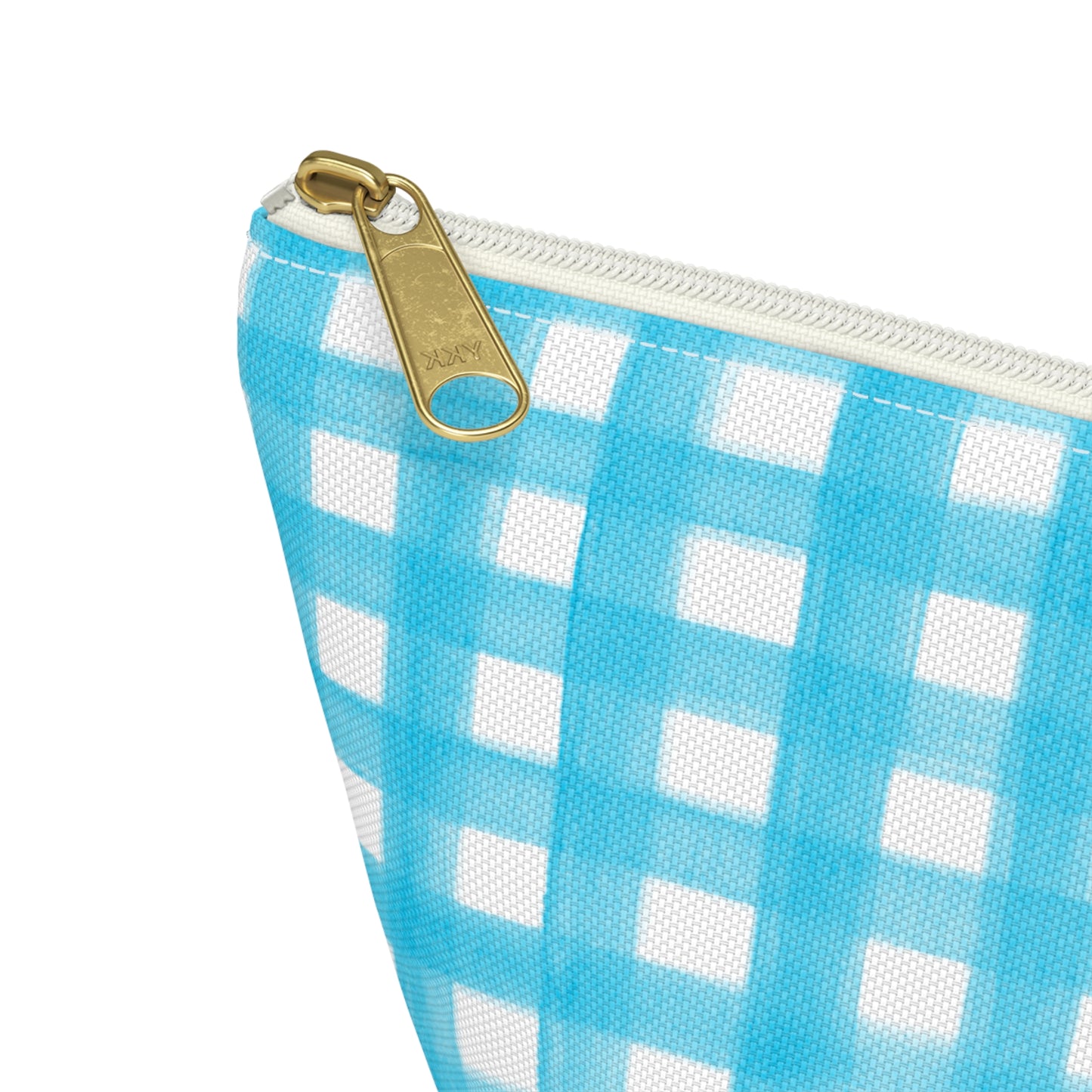 Turquoise Gingham Watercolor Illustrated Printed Accessory Pouch T-Bottom | Large or Small