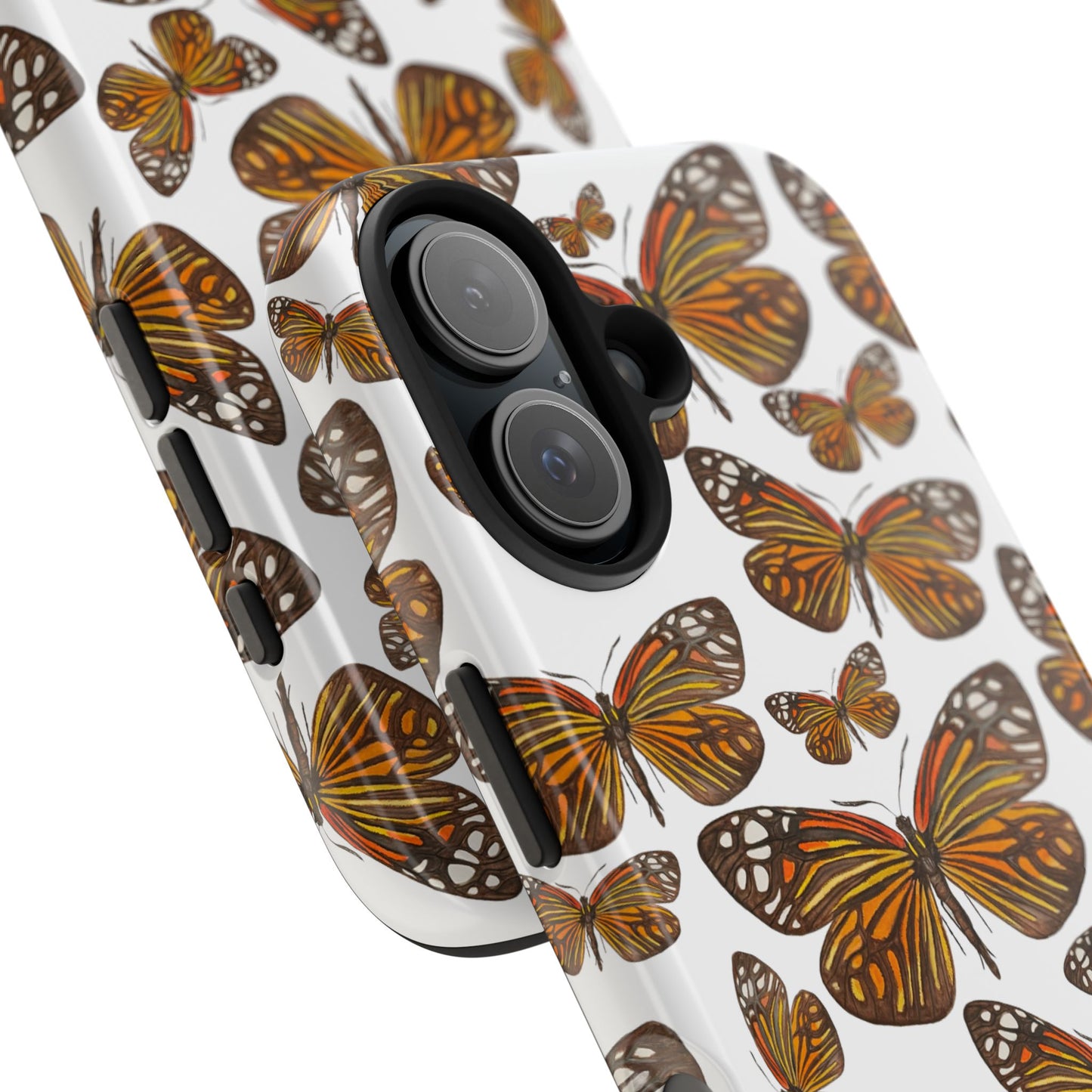 Black & Orange Butterfly Watercolor Illustrated Tossed Pattern Tough Phone Case | Various Models