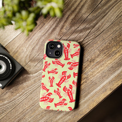 Red Lobster Watercolor Illustrated Tossed Pattern Light Yellow Tough Phone Case | Various Models