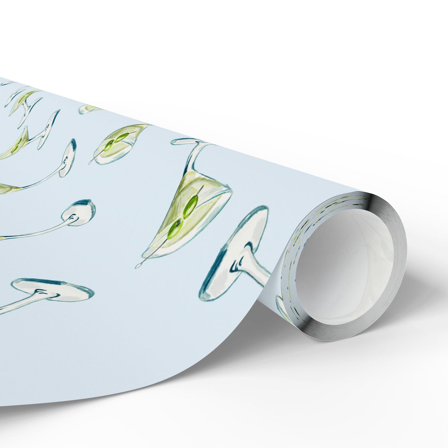 Gift Wrap | Pale Blue Watercolor Martini Tossed Pattern | Matte or Glossy