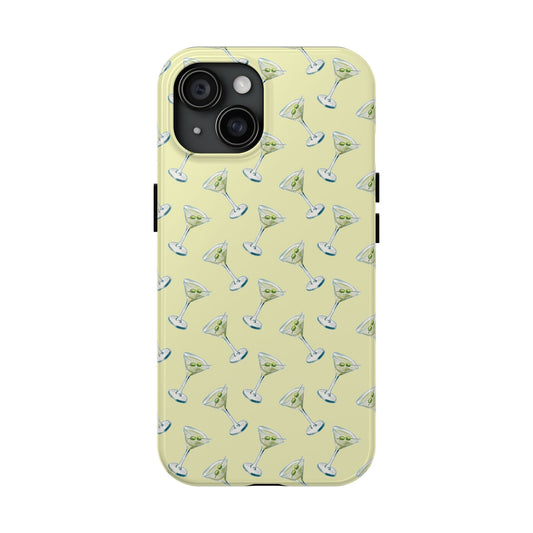 Yellow Mini Martini Watercolor Illustrated Tossed Pattern Tough Phone Case | Various Models Available iPhone 15