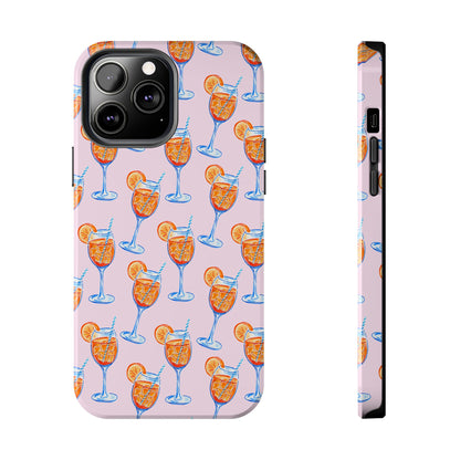 Orange & Blue Aperol Spritz Watercolor Patterned Blush Pink Tough Phone Case | Various Models iPhone 13 Pro Max