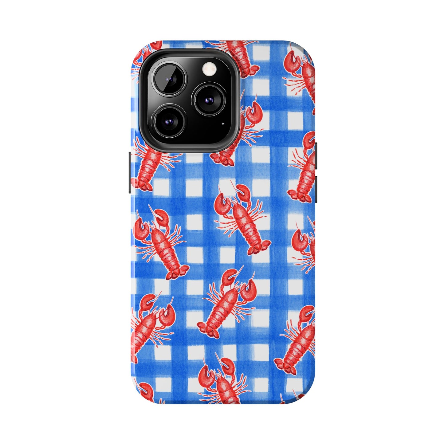 Blue Gingham Red Lobster Watercolor Patterned Phone Case | Various Models
