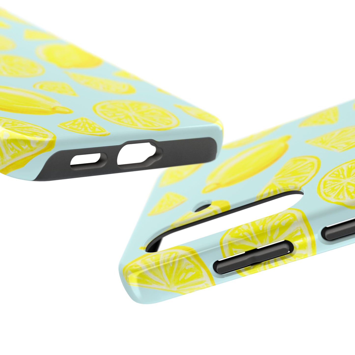 Bright Yellow Lemons Watercolor Illustrated Tossed Pattern Light Blue Tough Phone Case | Various Models