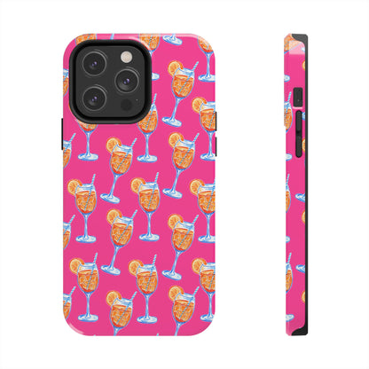 Orange & Blue Aperol Spritz Watercolor Pattern Hot Pink Phone Case | Various Models iPhone 14 Pro Max