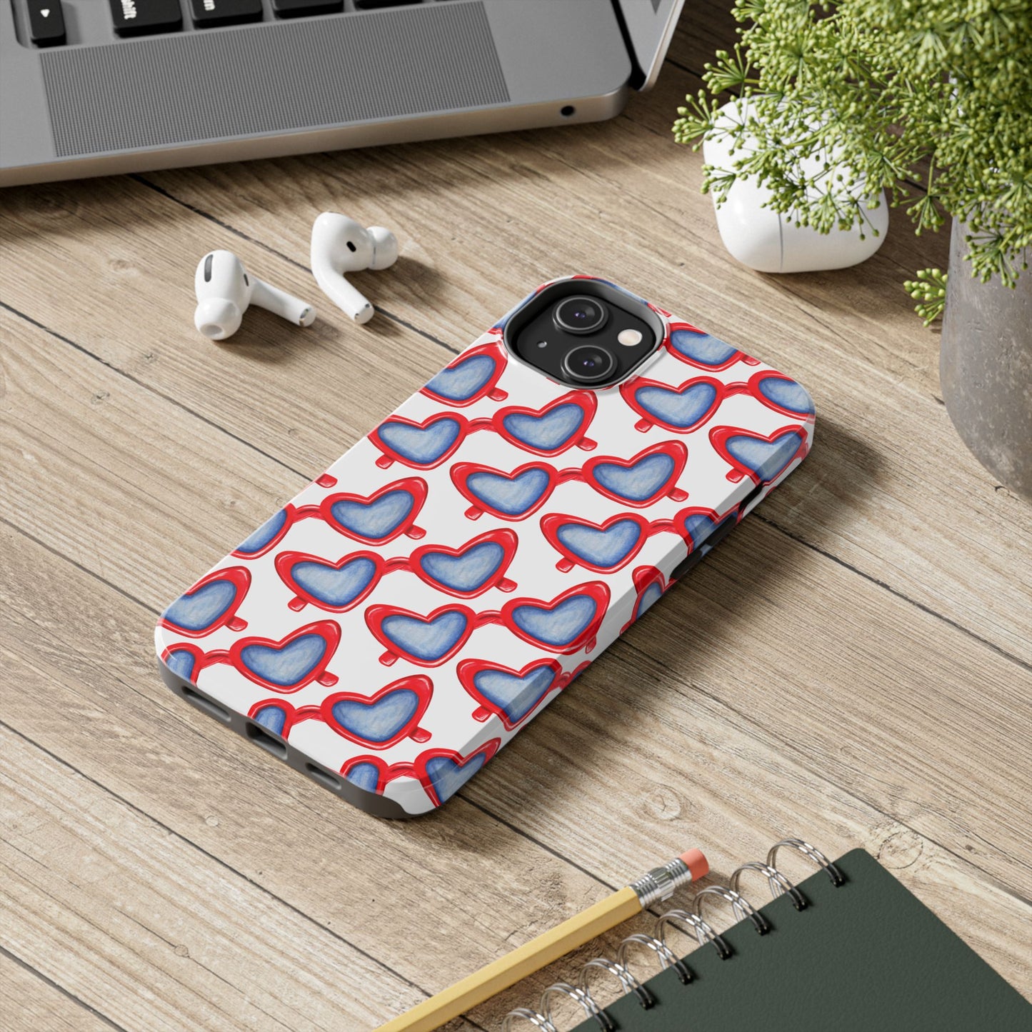 Red Heart Shaped Sunglasses Watercolor Illustrated Tough Phone Case | Various Models