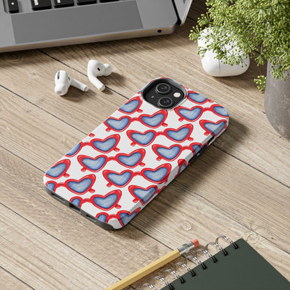 Red Heart Shaped Sunglasses Watercolor Illustrated Tough Phone Case | Various Models
