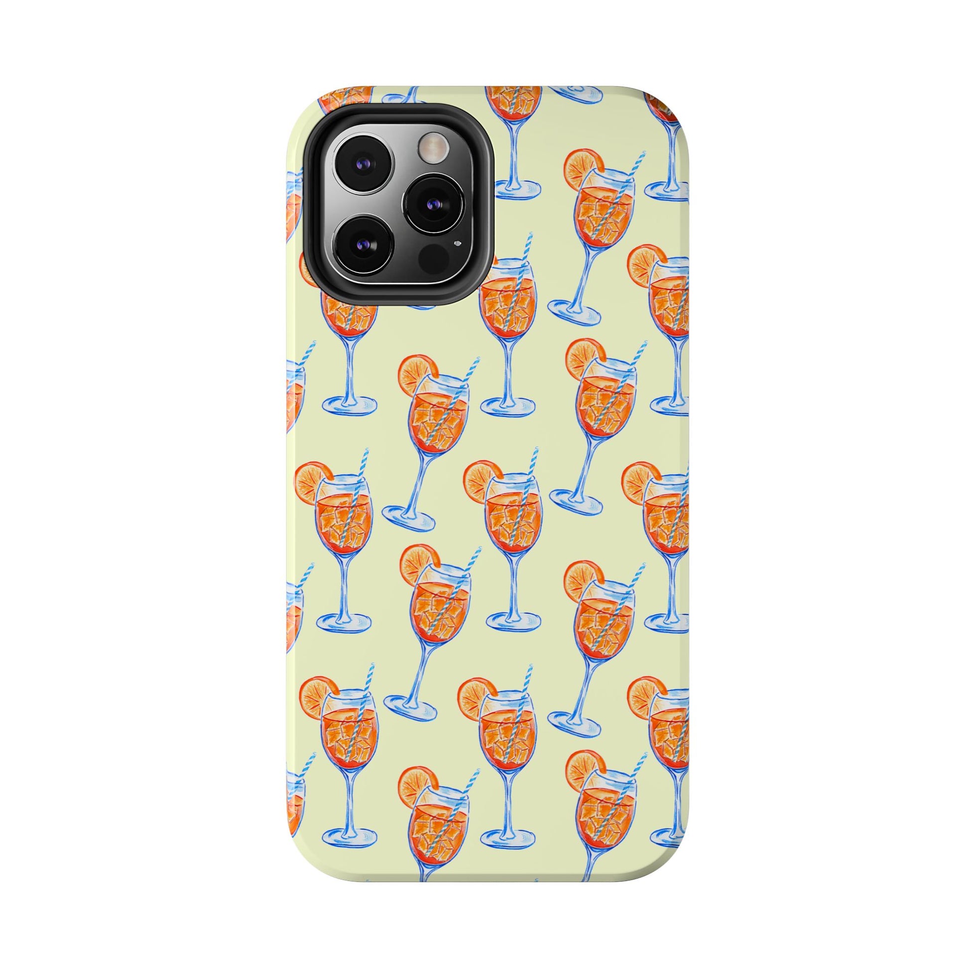 Lemon Yellow Orange & Blue Aperol Spritz Watercolor Patterned Tough Phone Case | Various Models
