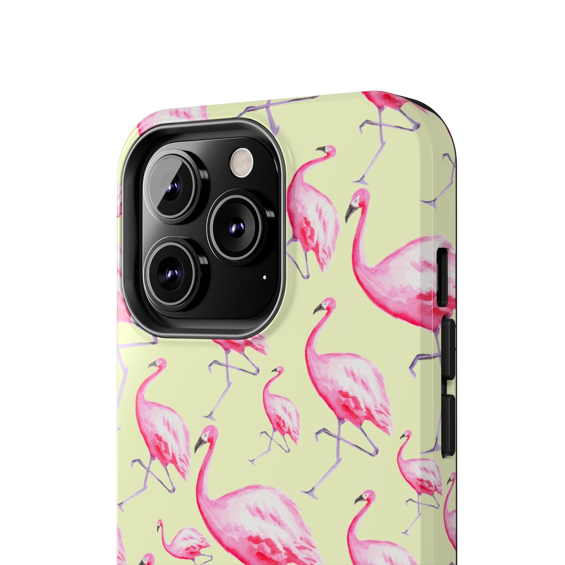 Pink Flamingos Watercolor Illustrated Tossed Pattern Yellow Phone Case | Various Models