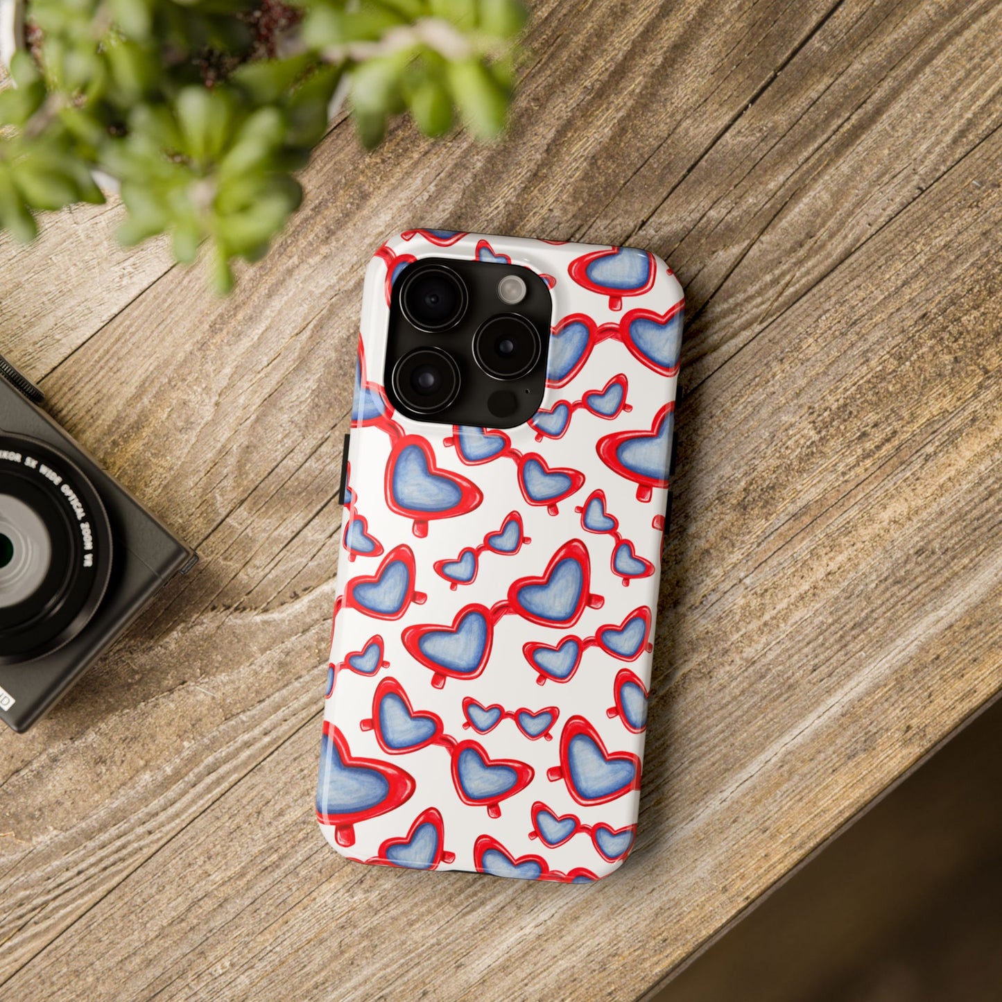 Red, White, & Blue Heart Shaped Watercolor Sunglasses Tossed Pattern Tough Phone Cases
