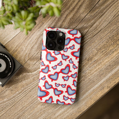 Red, White, & Blue Heart Shaped Watercolor Sunglasses Tossed Pattern Tough Phone Cases