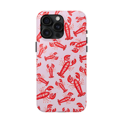 Red Lobster Watercolor Illustrated Tossed Pattern Light Pink Coastal Nautical Tough Phone Case | Various Models
