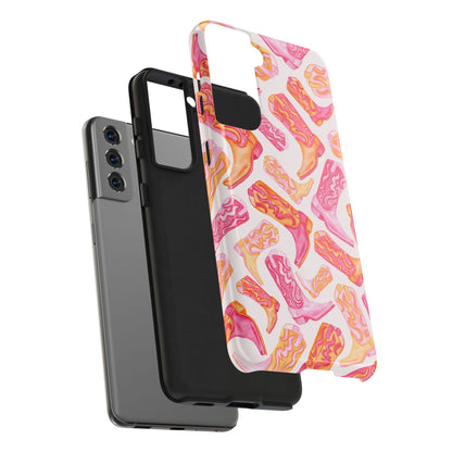 Tossed Hot Pink & Orange Watercolor Cowboy Boots Tough Light Pink Phone Case | Various Models Available