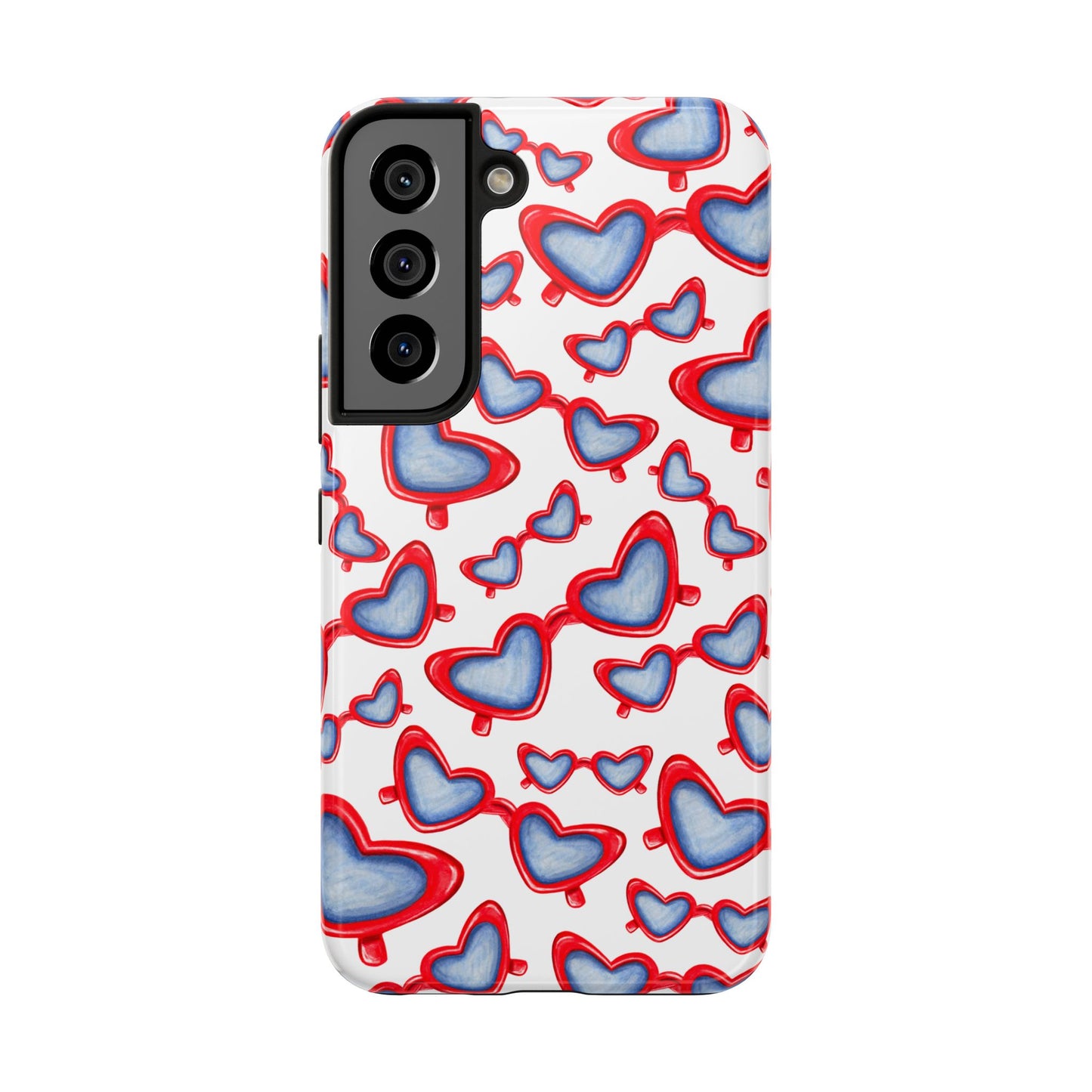 Red, White, & Blue Heart Shaped Watercolor Sunglasses Tossed Pattern Tough Phone Cases Samsung Galaxy S22