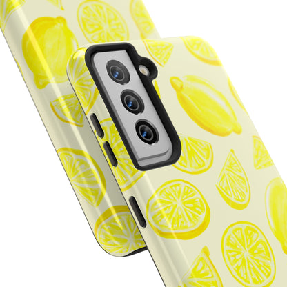 Bright Yellow Lemons Watercolor Illustrated Tossed Pattern Pale Yellow Tough Phone Case | Various Models