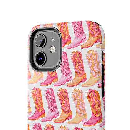 Rows of Hot Pink & Orange Cowboy Boots Tough Phone Cases | Various Models Available