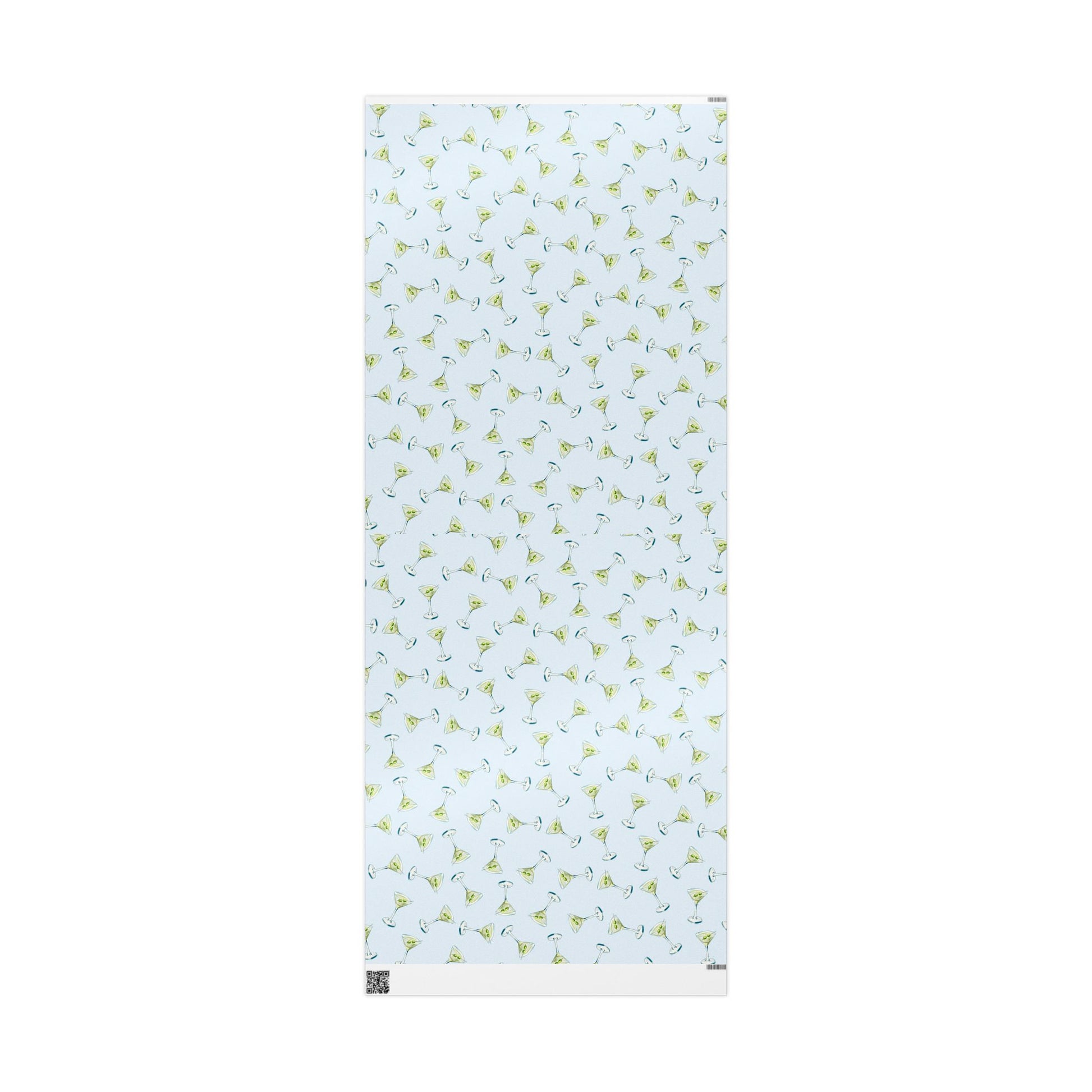 Gift Wrap | Pale Blue Watercolor Martini Tossed Pattern | Matte or Glossy 30" x 72" Glossy