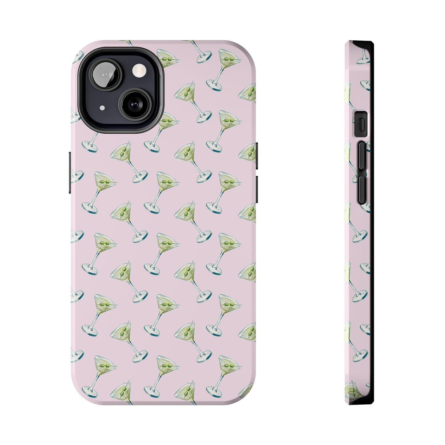 Light Pink Mini Martini Watercolor Illustrated Tossed Pattern Tough Phone Case | Various Models Available iPhone 13