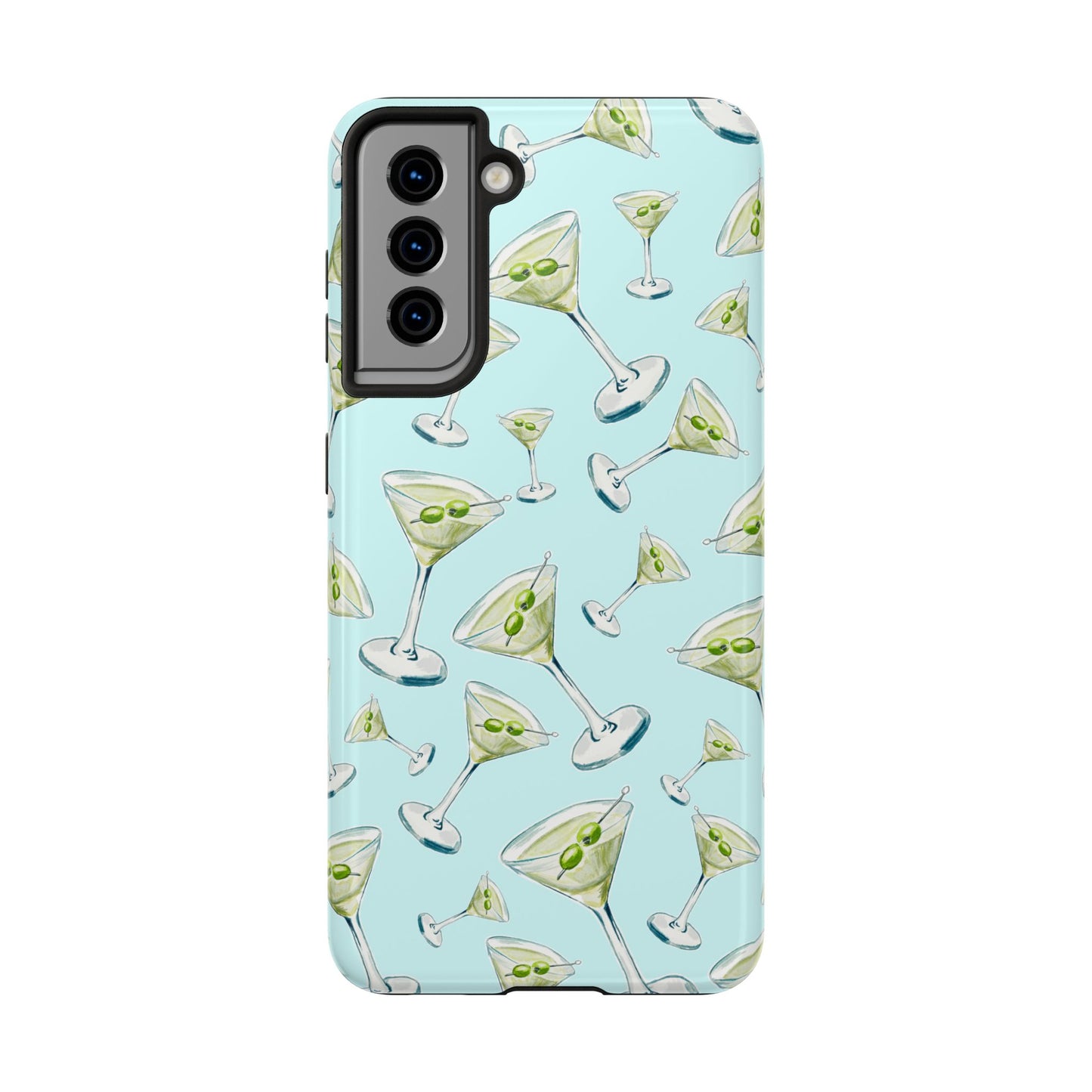Watercolor Blue and Green Martinis Tossed Illustrated Pattern Turquoise Blue Tough Phone Case | Various Models