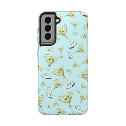 Watercolor Blue and Green Martinis Tossed Illustrated Pattern Turquoise Blue Tough Phone Case | Various Models
