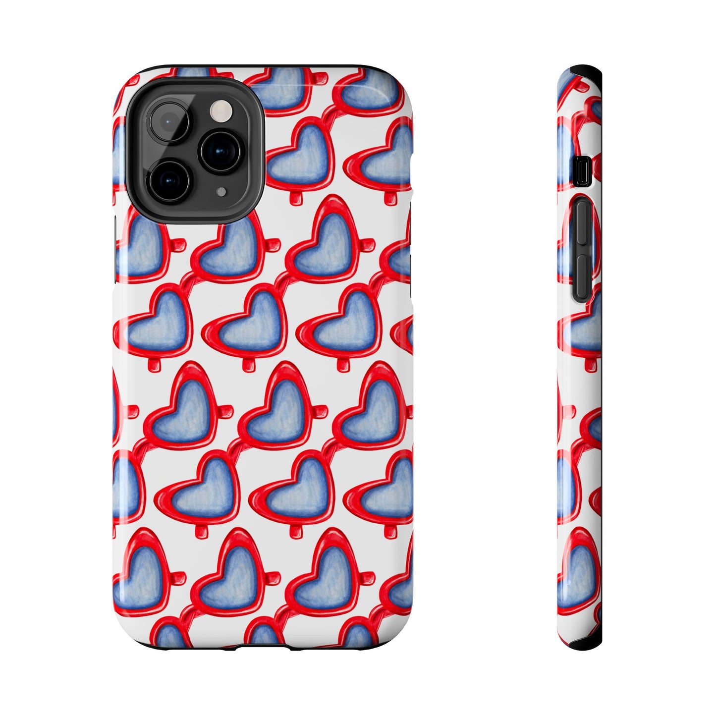 Red Heart Shaped Sunglasses Watercolor Illustrated Tough Phone Case | Various Models iPhone 11 Pro