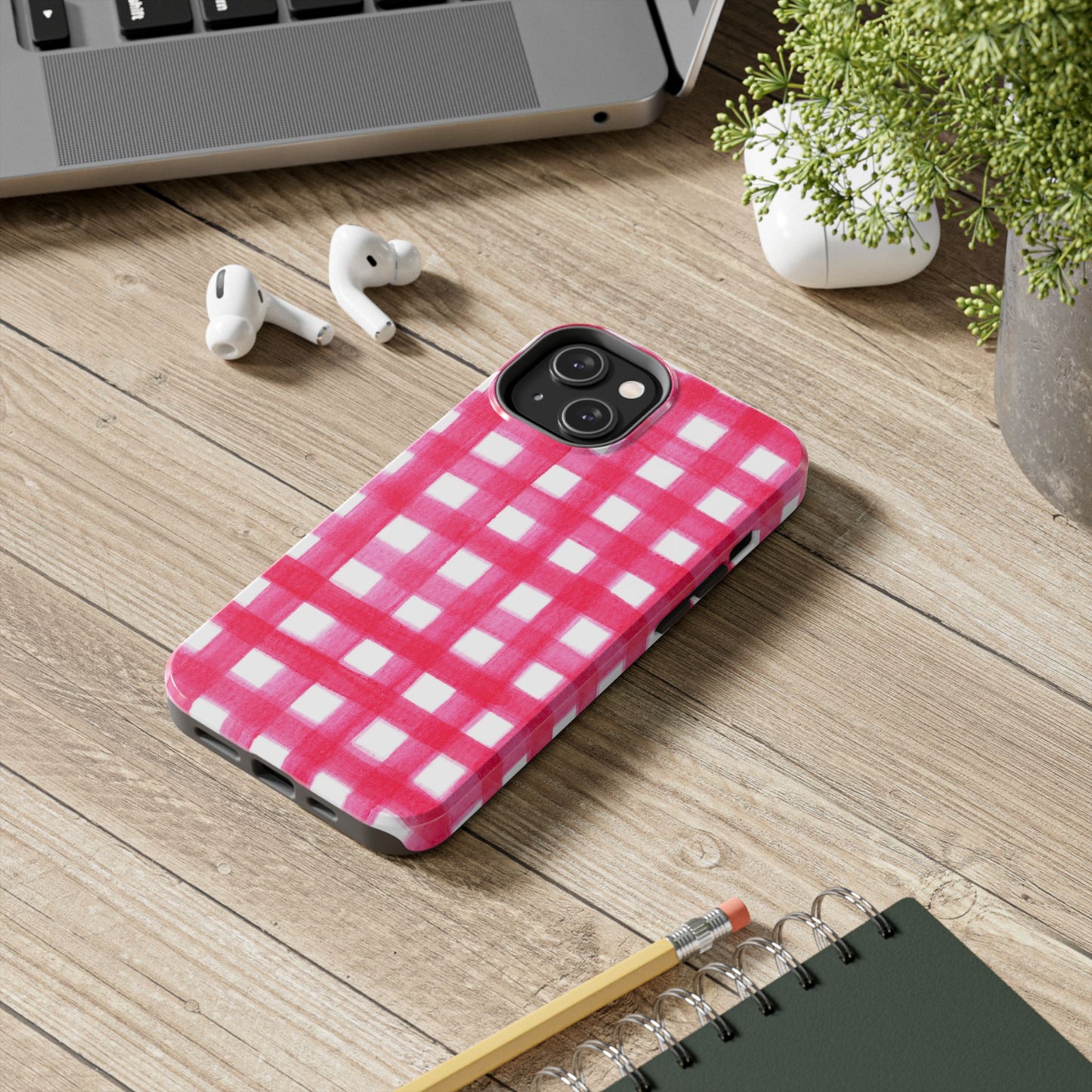 Hot Pink Gingham Watercolor Preppy Tough Phone Case | Various models