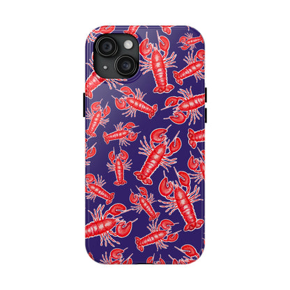 Red Lobster Watercolor Illustrated Tossed Pattern Navy Coastal Nautical Tough Phone Case | Various Models