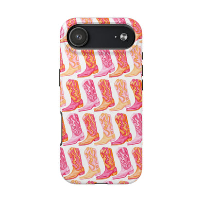 Rows of Hot Pink & Orange Cowboy Boots Tough Phone Cases | Various Models Available
