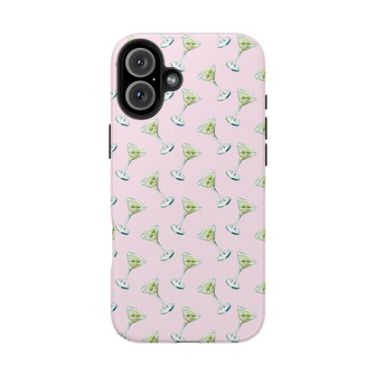 Light Pink Mini Martini Watercolor Illustrated Tossed Pattern Tough Phone Case | Various Models Available iPhone 16 Plus