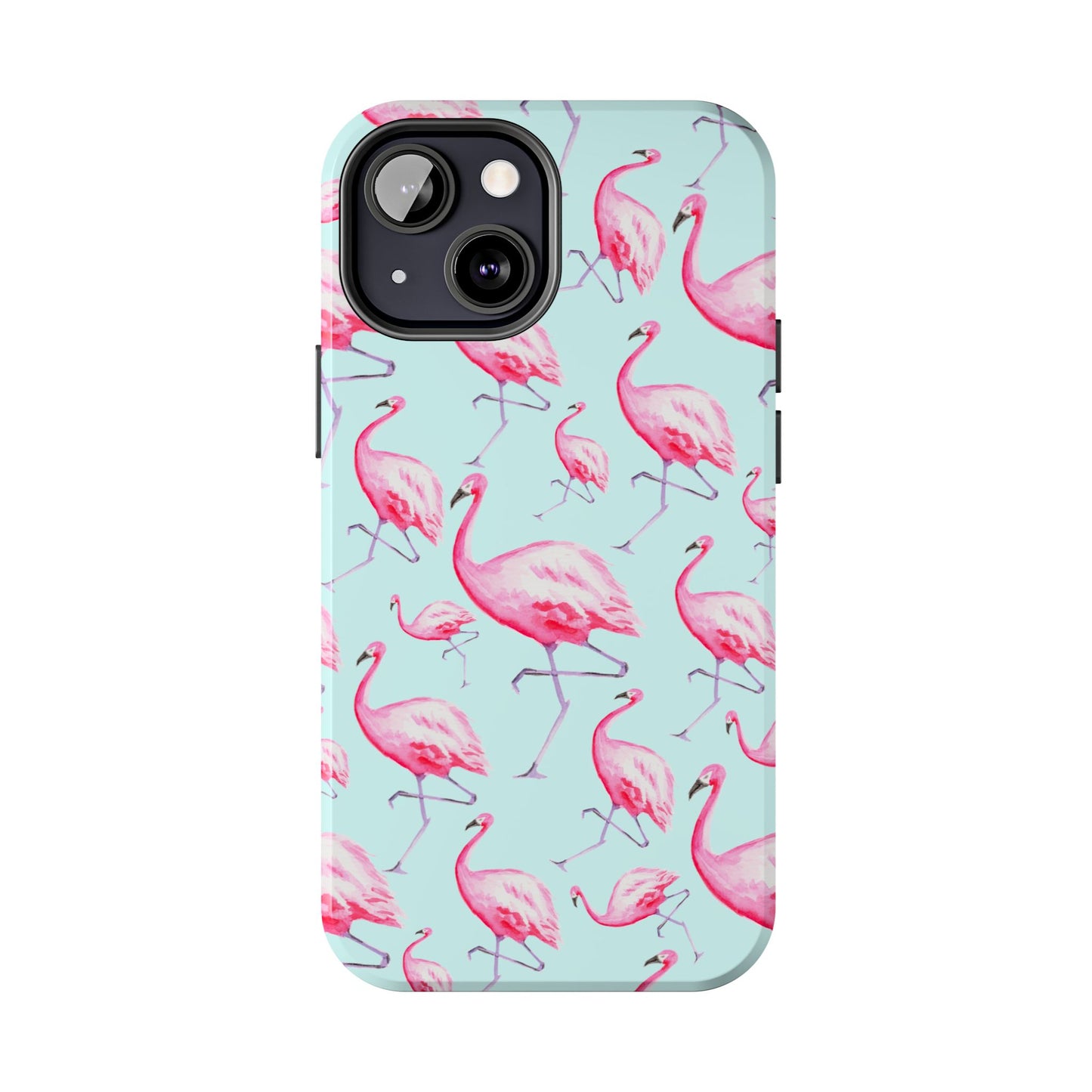 Pink Flamingos Watercolor Illustrated Tossed Pattern Blue Phone Case | Various Models