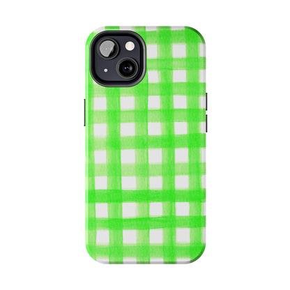 Lime Green Gingham Watercolor Illustrated Tough Phone Case | Various Models Available